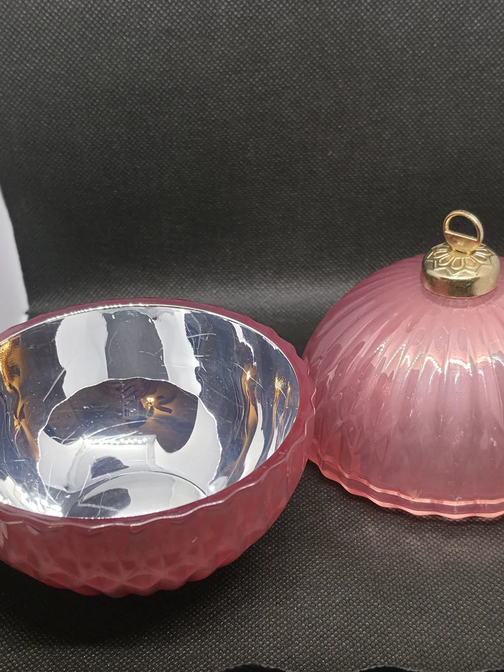 Glass Pink Holiday Ornament with Gold Cap